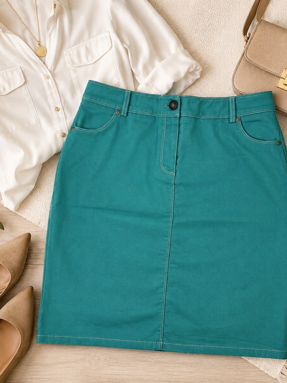 Teal Women's Cotton Blend A-Line Skirt